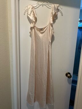 ADORE by GINIA Cream Slip Dress W Ruffle Sleeves Maxi Size Large